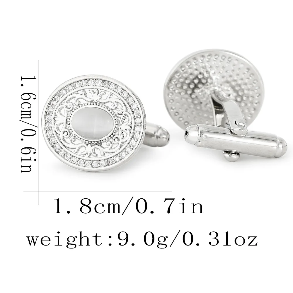 Circular Quartz Carved Cufflinks Business Wedding Paired Exquisite Cufflink Personalized Decorative Accessory for Men's Shirts