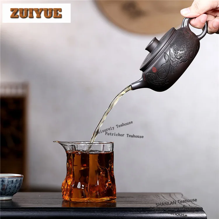 280ml Retro Yixing Purple Clay Teapots Handmade Blessing Drum Pot Raw Ore Stone Yellow Mud Tea Infuser Kettle Zisha Tea Set