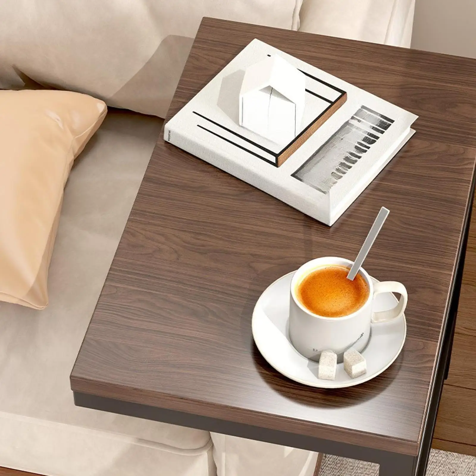 طاولة نهاية مع عجلات دوارة، طاولة قهوة بتصميم قديم، طاولة جانبية صناعية حديثة، صينية تلفزيون على شكل حرف C لغرفة المعيشة وغرفة النوم