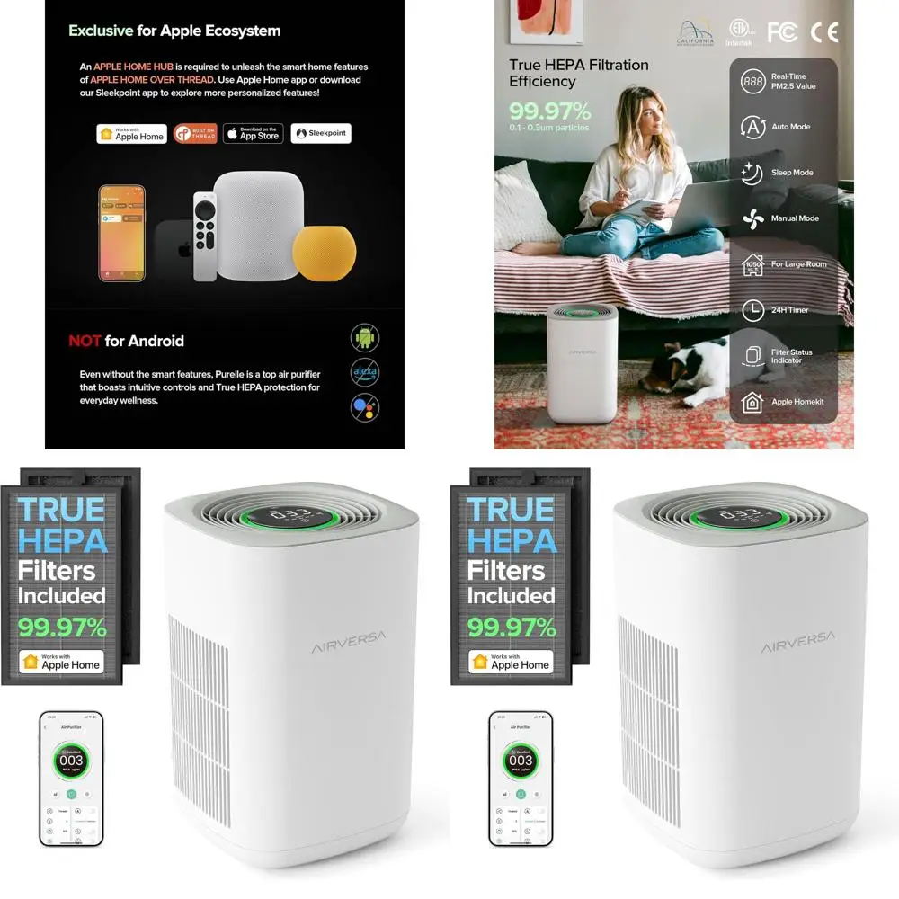 

Умный очиститель воздуха с 3-ступенчатой HEPA-фильтрацией и поддержкой Thread, охватывает площадь 1000 кв. футов, совместим с HomeKit (требуется Home Hub)