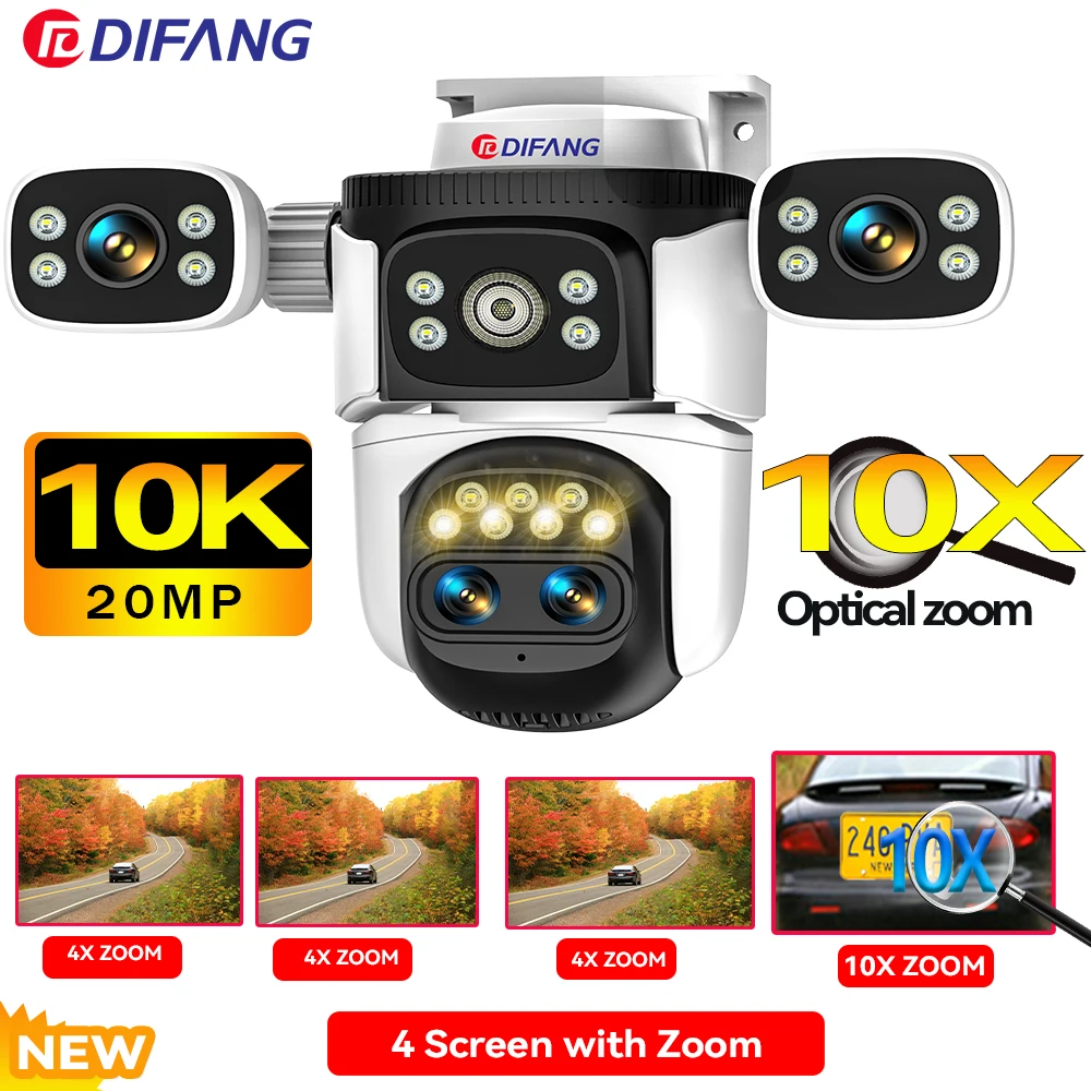 

DIFANG 10K 20MP WiFi Security Camera Outdoor Five Lens Four Screen Video IP Camera 360° Surveillance Smart Home CCTV Cam