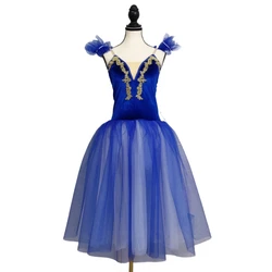 Blue Long Dress Ballet Tutu Dress Skirt Velvet Top Body Sling Girls Professional Performance Costume Vestidos Chica Bailarina