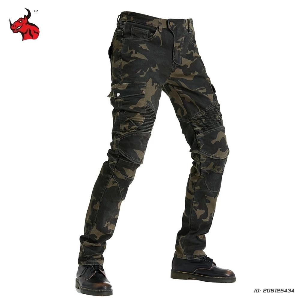 

Retro Motorcycle Jeans Camouflage Stretch Women's Motorcycle Racing Cycling Pants Fall-resistant Casual With CE Protective Gear