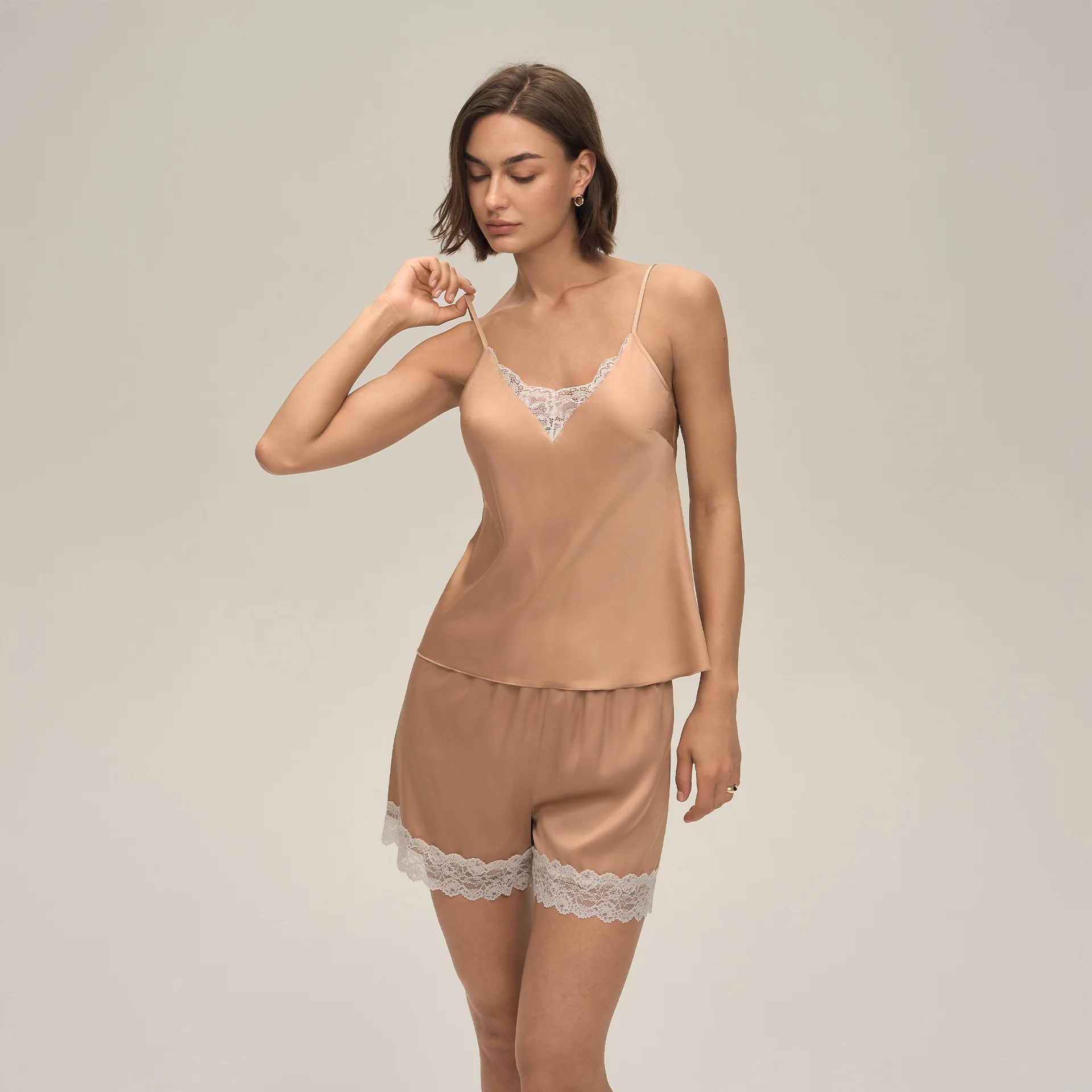 

Women Suspender Lace Trim Pajamas Set Spring Summer Sleepwear Sexy Silk Satin Pyjama Lounge Wear Home Clothes