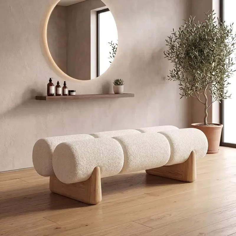 Italian Minimalist Solid Wood Luxury Upholstered Bedside Stool Shoe Changing Bench for Bedroom Cloakroom Clothing Store