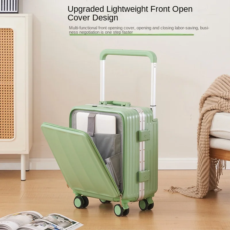 

Front-opening Luggage Case 18-20 inches Small Lightweight Carry-on Suitcase Multi-functional Aluminum Frame Trolley Suitcase