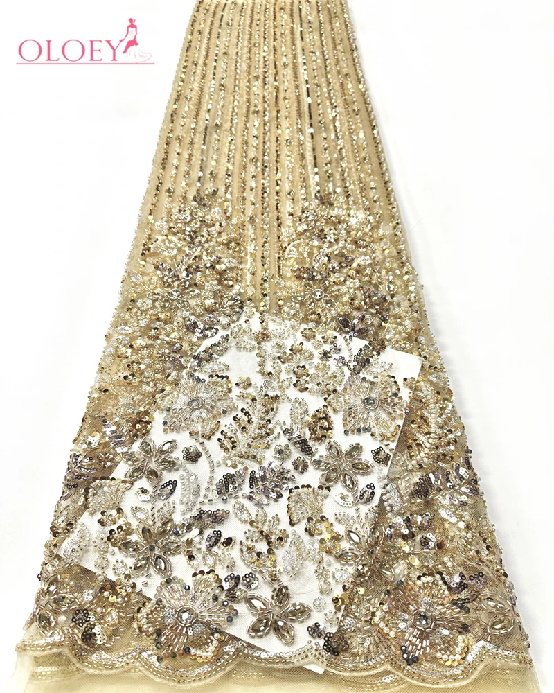 

OLOEY Nigerian Style Handmade Sequins Fabric Luxury African Beads Lace High Quality for Evening Party Dresses 2026