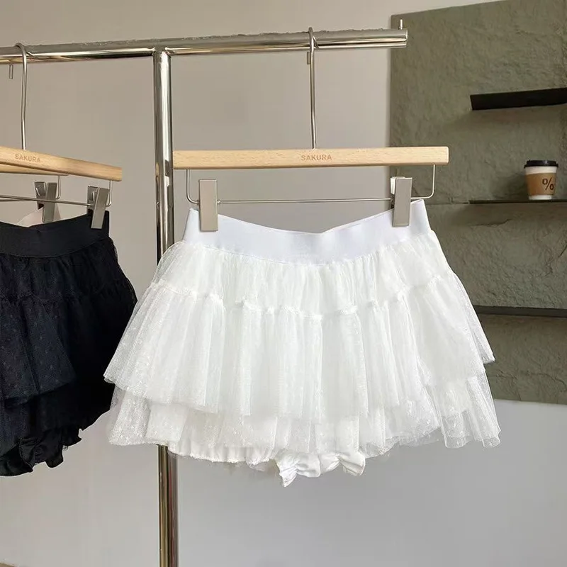 2026 Summer New Style Girls' Fashion Versatile Dot Yarn Cake Skirt High Belt Inner Mini Skirt Versatile Sweet Princess Skirt