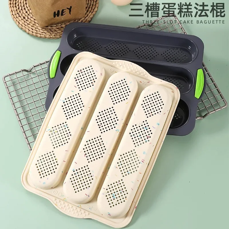 Cross Border New Silicone Mold Baking Tool with Three Slots and Holes French Style Stick Baking Plate and Diamond Shape Bread Ca