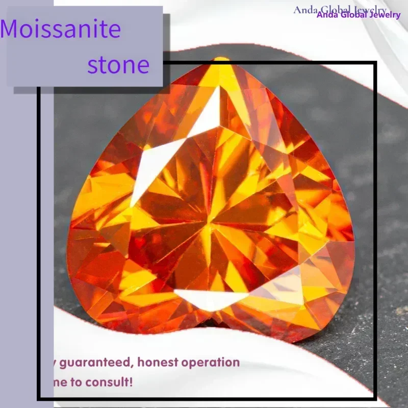 

M-TOP Муассанит Камень Оранжевый Цвет в форме сердца VVS1 с сертификатом GRA для пропускания бриллиантов Подвески для изготовления драгоценностей