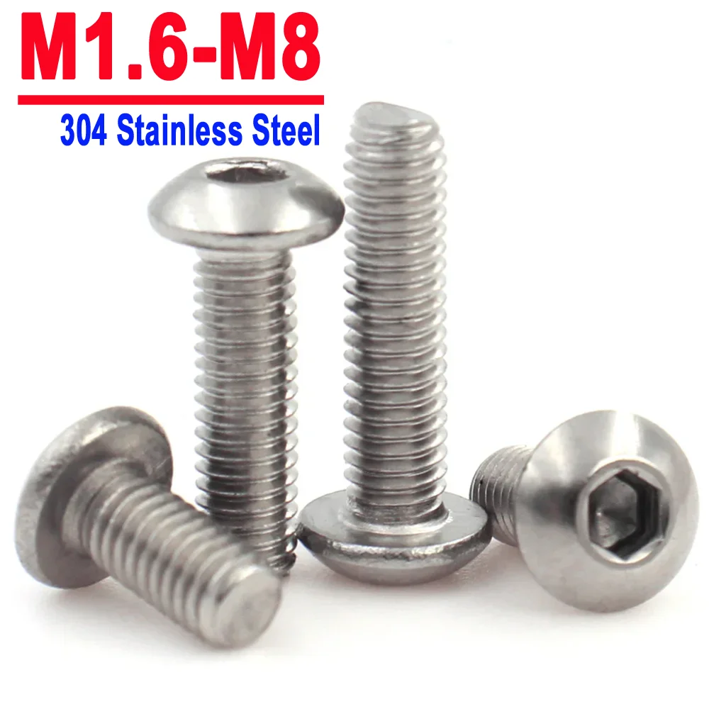 

50-2pcs M1.6 M2 M2.5 M3 M4 M5 M6 M8 304 A2-70 Stainless Steel Hexagon Hex Socket Head Button Allen Bolt Screw ISO7380 L:3-100mm