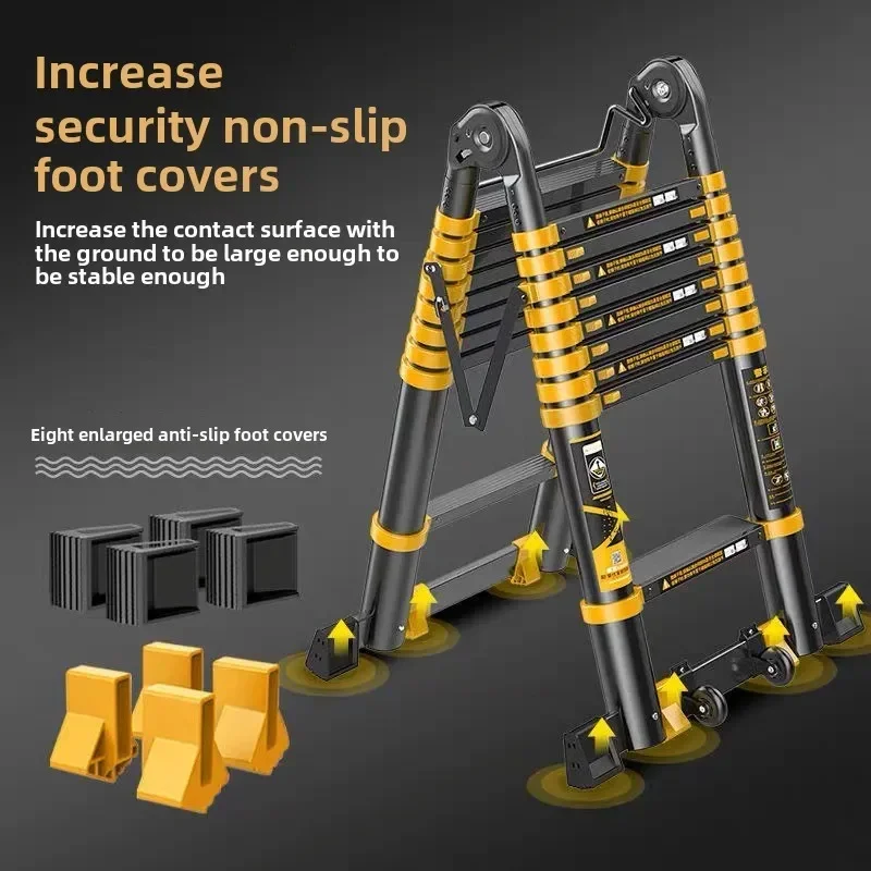 Aluminum Alloy Thickened Telescopic Ladder  Portable Engineering Folding Home Elevating Straight Ladder Herringbone Staircase fa