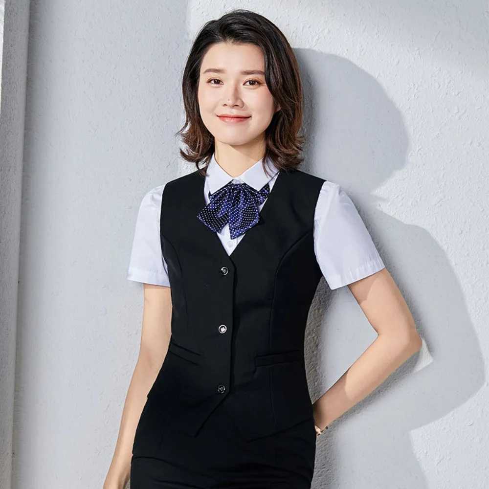 

OL Fashion Business Vest Coat Plus Size Solid Color Formal Office Ladies Vest V Neck Sleeveless Slim Fit Women Vest Female