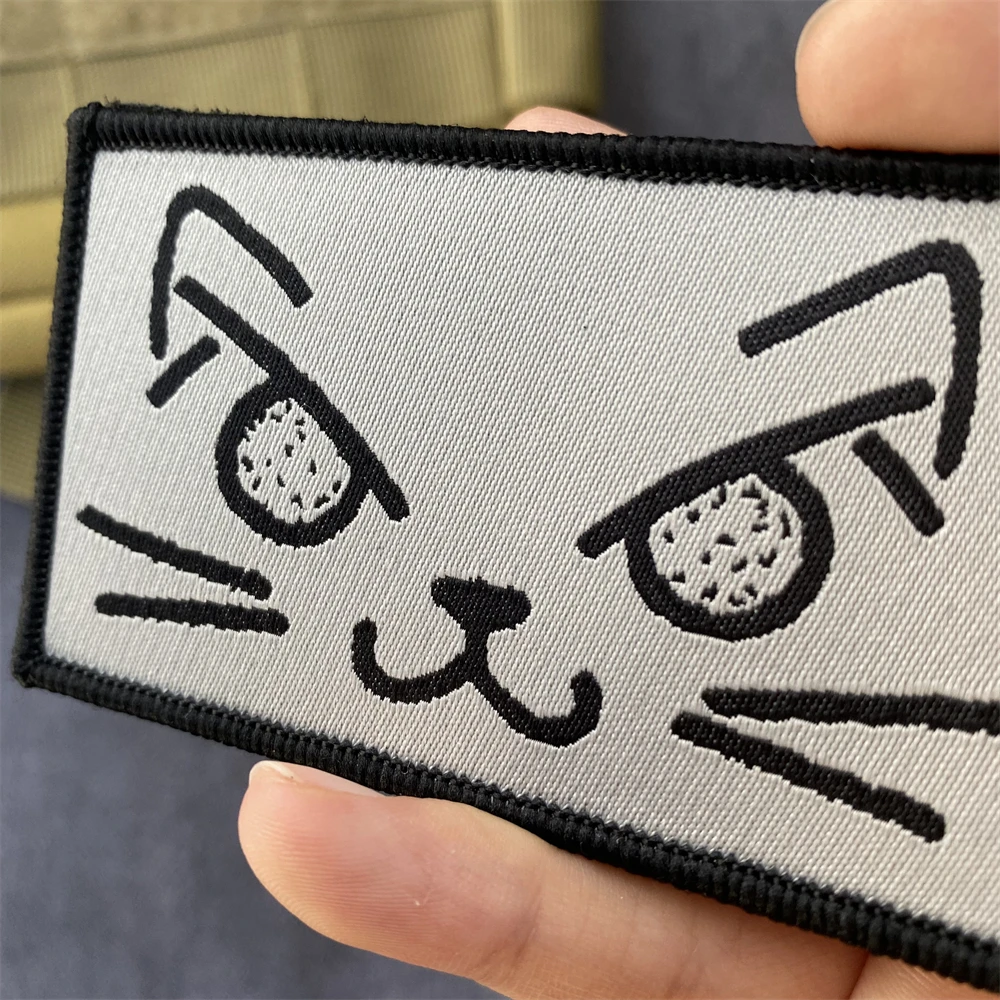 Cute Cat Expression Printed Woven Hook and Loop Patch Tactical Morale Badge Armband Military Crest Backpack Accessories Stickers