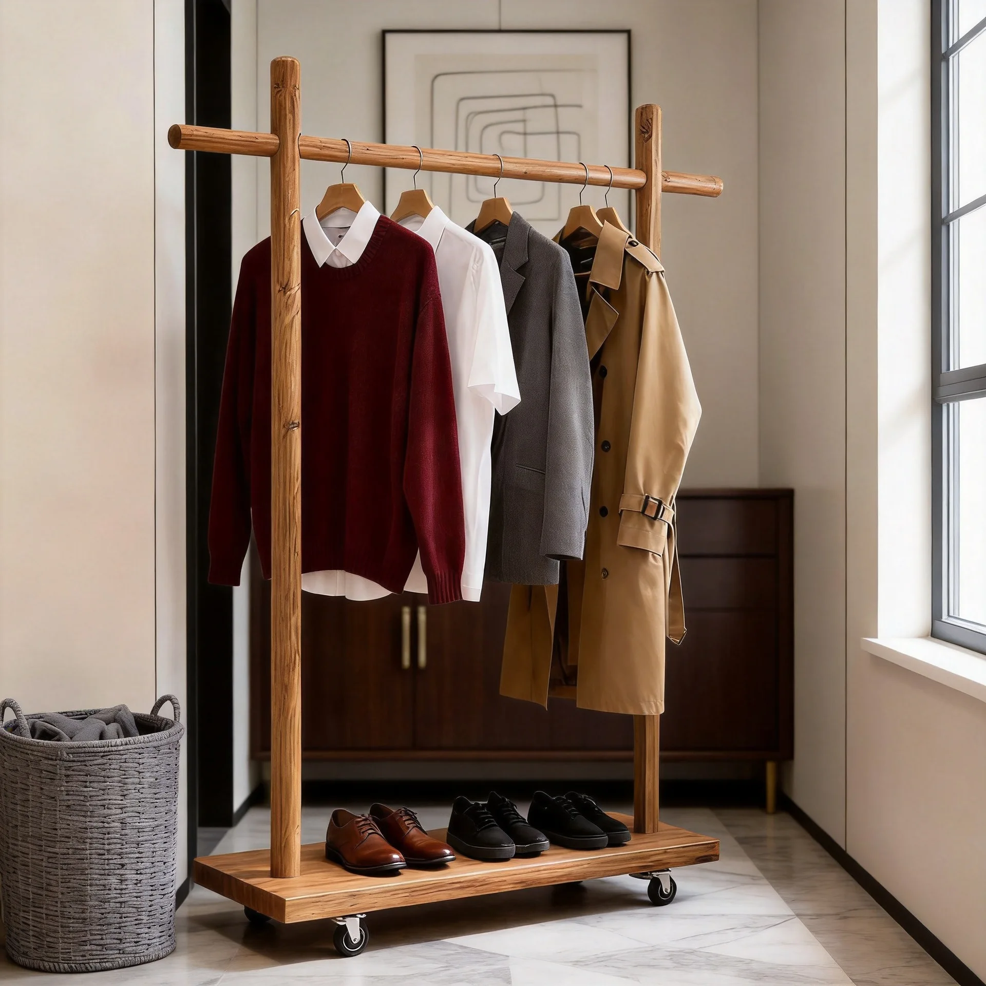 Solid wood floor-to-ceiling hanger hanger log clothes bedroom clothing store home simple homestay floor-to-ceiling coat rack