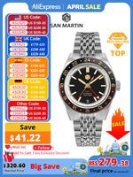 San Martin New 39.5mm NH34 GMT Men Watch Bidirectional Aluminum Bezel Luxury Automatic Mechanical Sapphire 10Bar Luminous SN0116