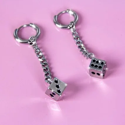 Accessories for men, simple dice earrings, niche hip-hop punk chain earrings