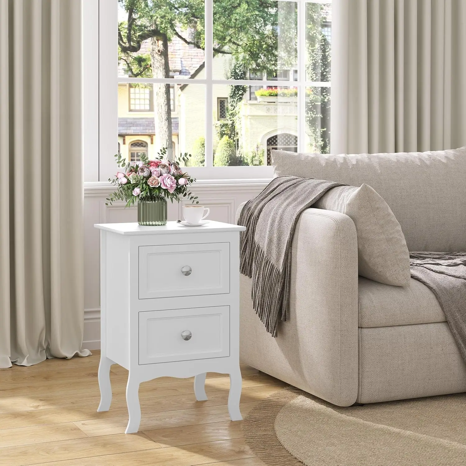 WOLTU 1PC Comodino con 2 cassetti, comodino barocco con cassetti, tavolino laterale per studio, camera da letto, soggiorno, mobili per la casa