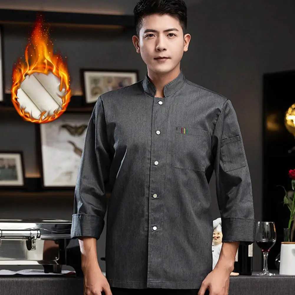 Long Sleeve Chef Uniform Non-stick FUnisex Hotel Canteen Shirt  Western Bakery Chef Clothes Stand Collar Pocket Chef Uniform