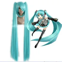 HAIRJOY Peluca de pelo sintético largo y liso para Cosplay, color verde, con 2 Clips en colas de caballo, disfraz de Vocaloid Hatsune Miku