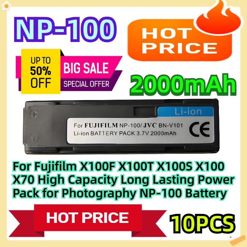 

For Fujifilm X100F X100T X100S X100 X70 High Capacity Long Lasting Power Pack for Photography 2000mAh NP-100 Battery 10pcs