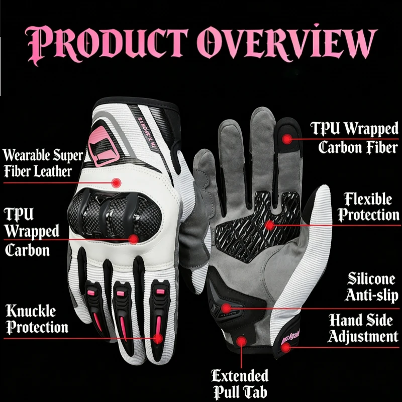 Ones Again Racing Motorcycle Gloves For Women Breathable TPU Carbon Fiber Shell Full Finger Motorbike Riding Protective Items