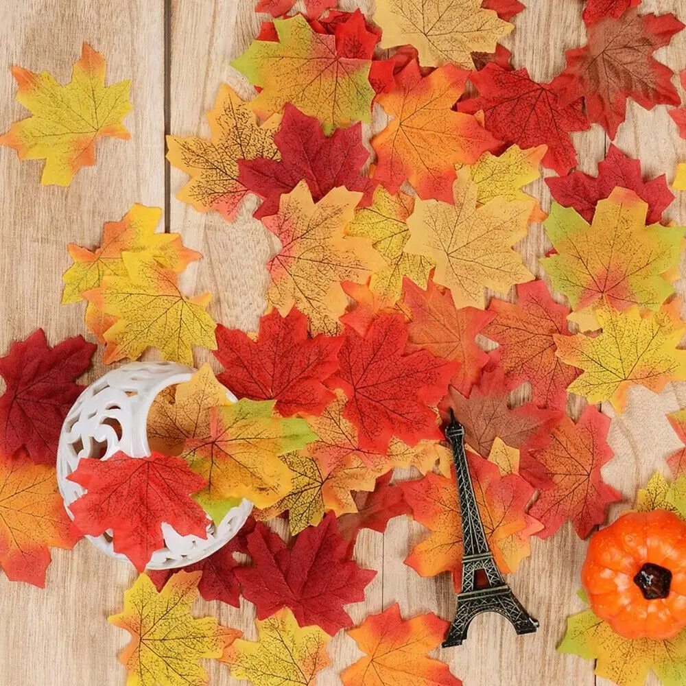 50Pcs/Pack Maple Leaves Simulated Maple Leaves Plants Handmade Artificial Leaf Plants Silk Flower Leaf Stacked Maple Leaves