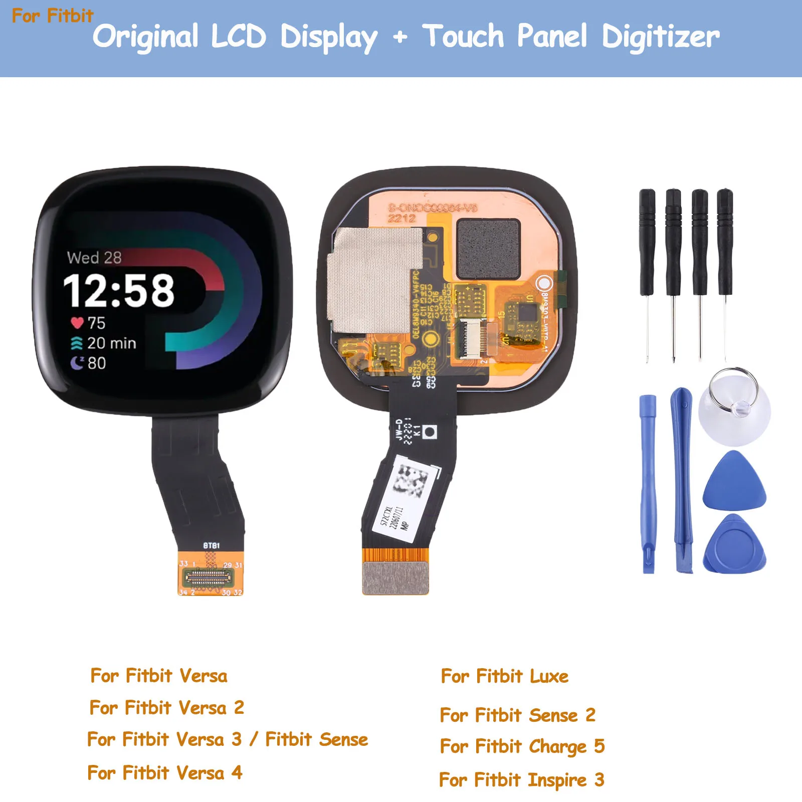 LCD-Bildschirm und Digitizer-Komplettset für Fitbit Inspire 3 Charge 5 Sense 2 Luxe Versa 2 3 4