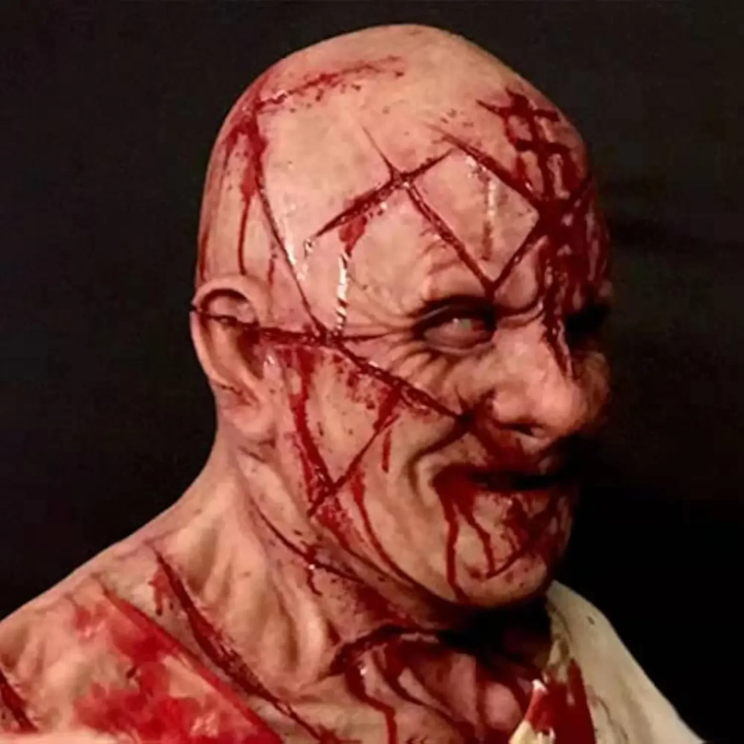 Halloween Realistic Bald Blood Scar Mask Human Face Latex Adults Mask Horror Bloody Headgear Party Cosplay Decor Dress Up Props