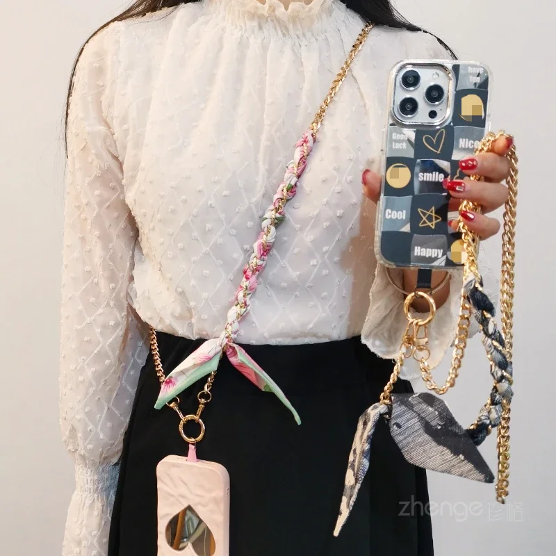 สายคล้องผ้าพันคอแบบห่วงโซ่คล้องเคสโทรศัพท์มือถือคล้องคาดลำตัวทำจากโลหะสายคล้องสำหรับอุปกรณ์ประดับโทรศัพท์โทรศัพท์มือถือแบบสากล