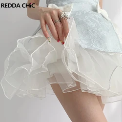 REDDACHiC Balletcore Tiered Organza Women Petticoat Mini Skirt White Solid Elastic Waist Puffy Underskirt Lolita Cosplay Costume