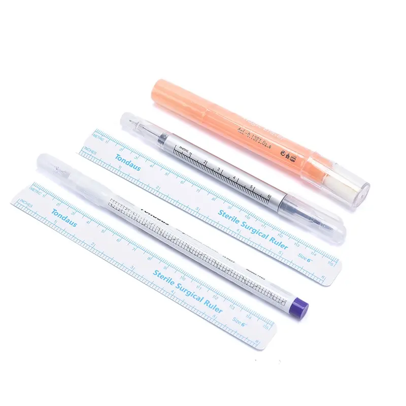 1/2Pcs Tattoo Marker Pen Met Liniaal Gesteriliseerde Chirurgische Dubbele Hoofdpositie Meet Scribe Wenkbrauw Permanente Make-Up Pen