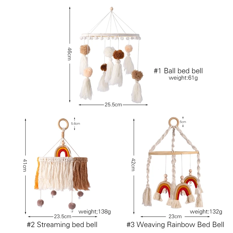 Baby Bed Weaving Rainbow Rattle Toys Newborn Accessories Crib Mobile Rattle Balls Beads Bed Bell Rotating Wind Chimes Decor