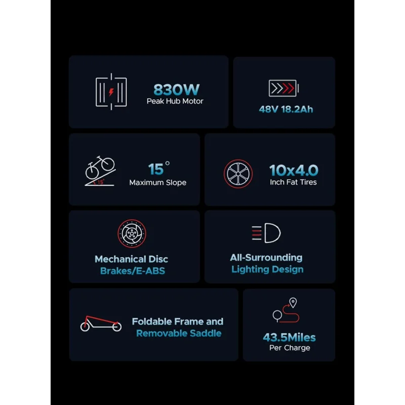 ENGWE-patinete eléctrico Y600 para adultos y adolescentes, Scooter de 830W (pico) CON ASIENTO desmontable, batería de 48V 18.2a, 43,5 millas de largo alcance, 28mph rápido