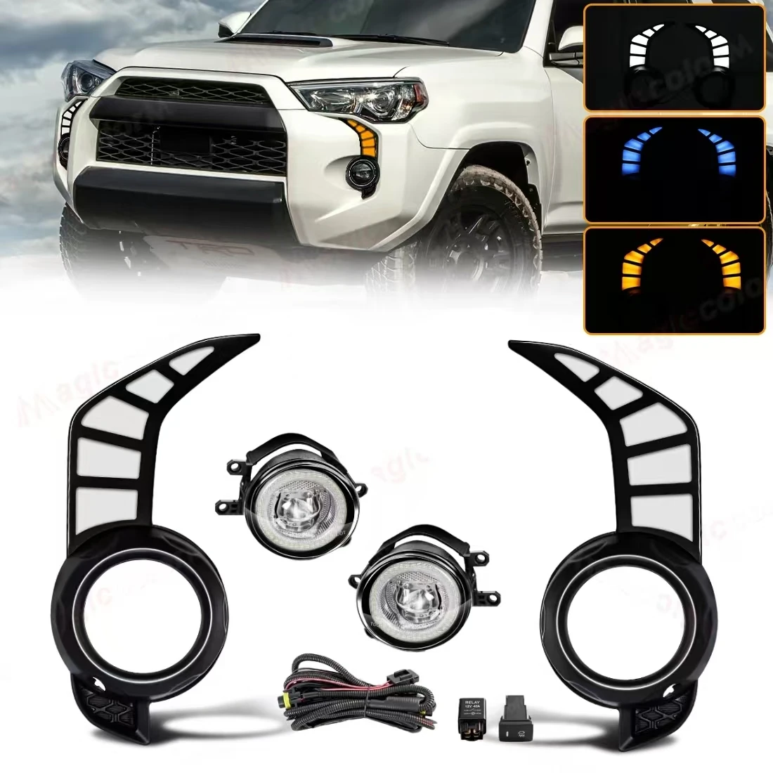 

3-Colors LED Daytime Running Light For Toyota 4 Runner 4Runner 2014 2015 2016 2017 2018 2019 2020-2023 Car DRL with Fog Lamp