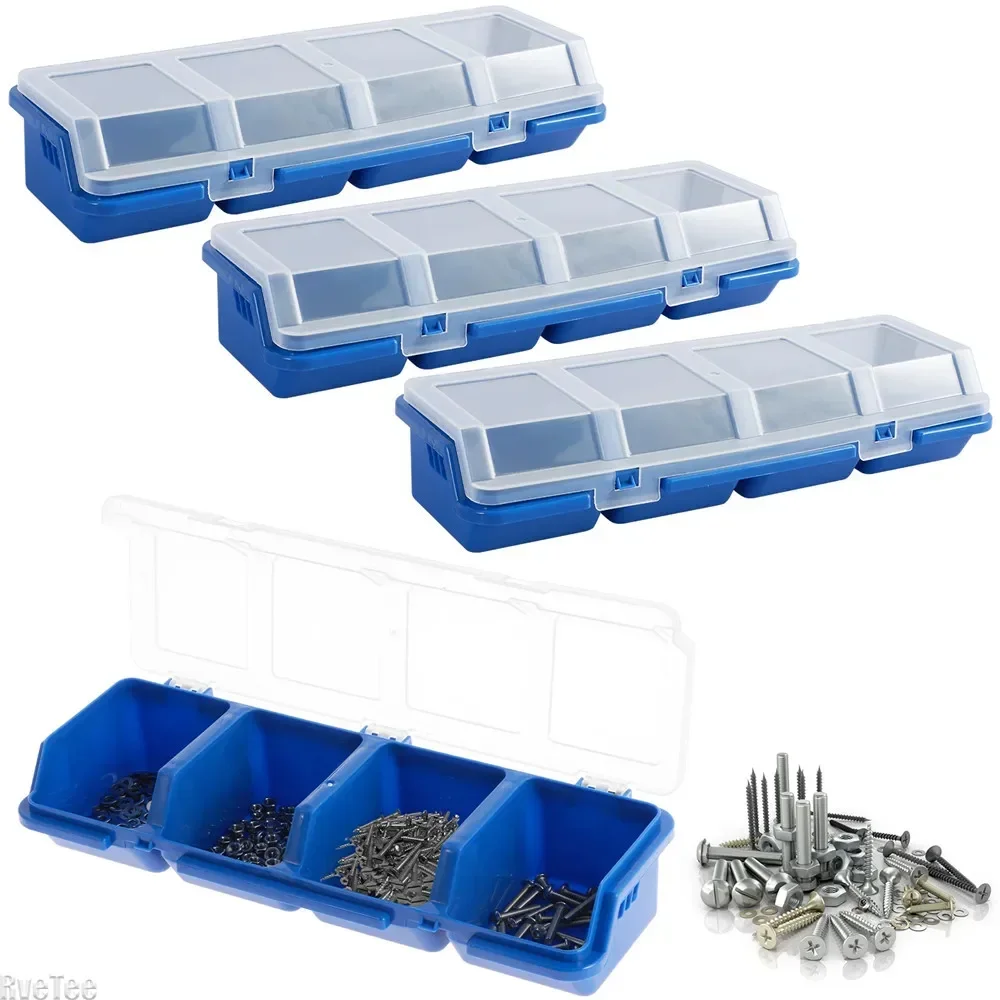 2Pcs Parts Storage Box Plastic Screw Organizer Box with 4 Tool Part Compartment Container Bin with Lid Display Storage Case