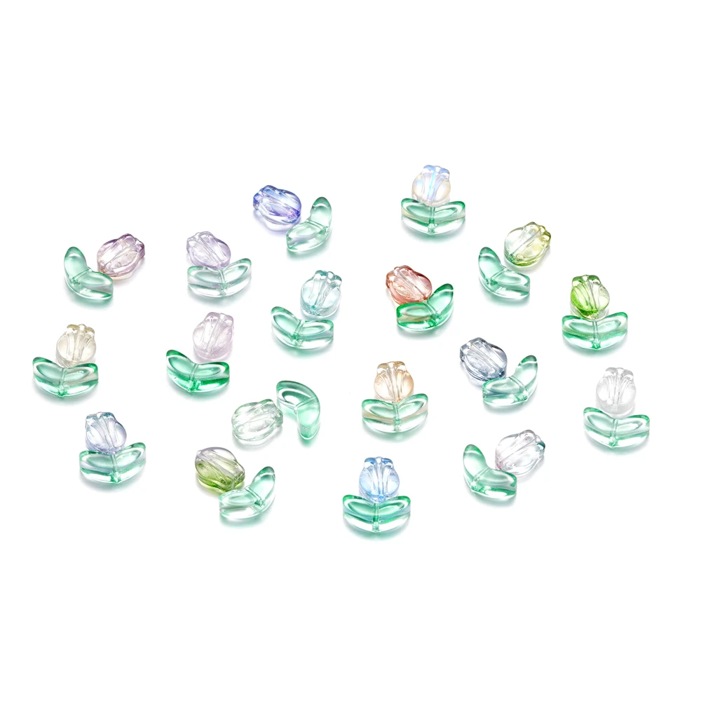 Ensemble de perles de fleurs de tulipes, feuilles de verre, entretoise adt, bracelets de bricolage, collier, bijoux, fournitures d'accessoires exécutifs, 10 ensembles, 20 ensembles