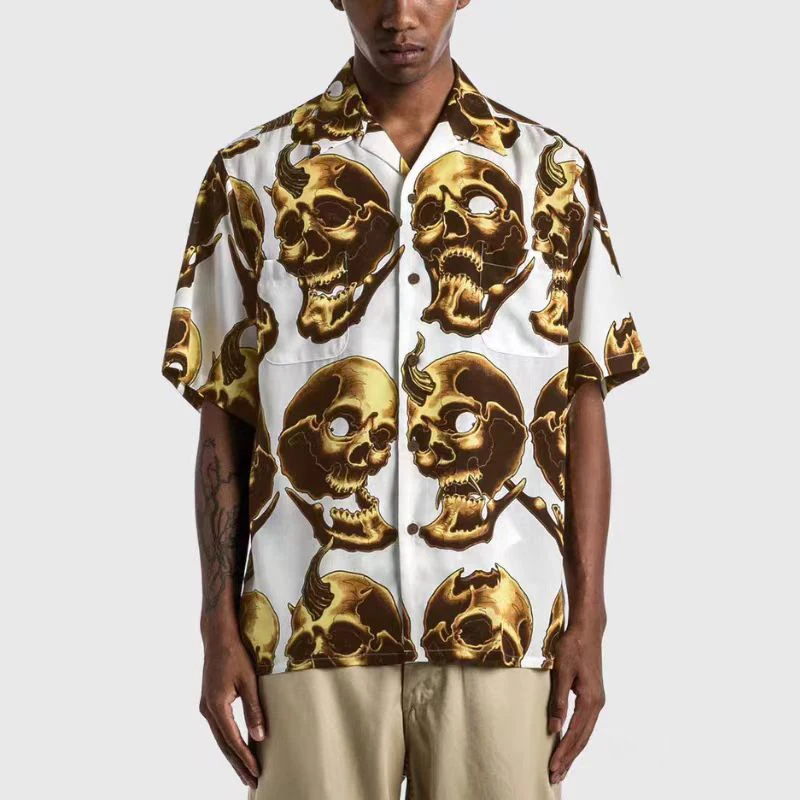 

Summer New WACK Hawaii Shirts Men Woman 1:1 Good Quality Classics Skull Printing Trend Loose Casual Lapel T-shirt