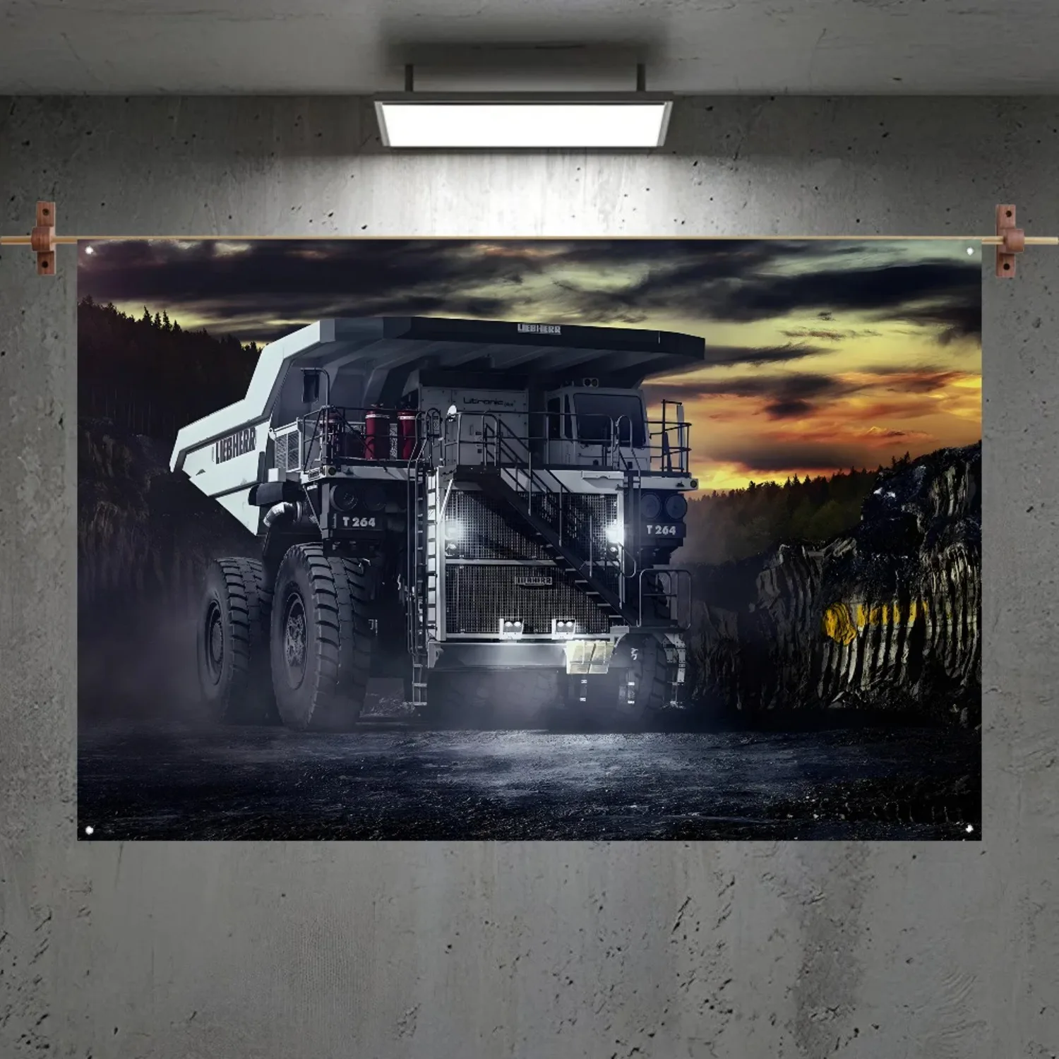 Dramatic Industrial Construction Machinery Truck Wall Flag Canvas Poster Decor Mining Heavy Equipment Garage Art 60x90cm