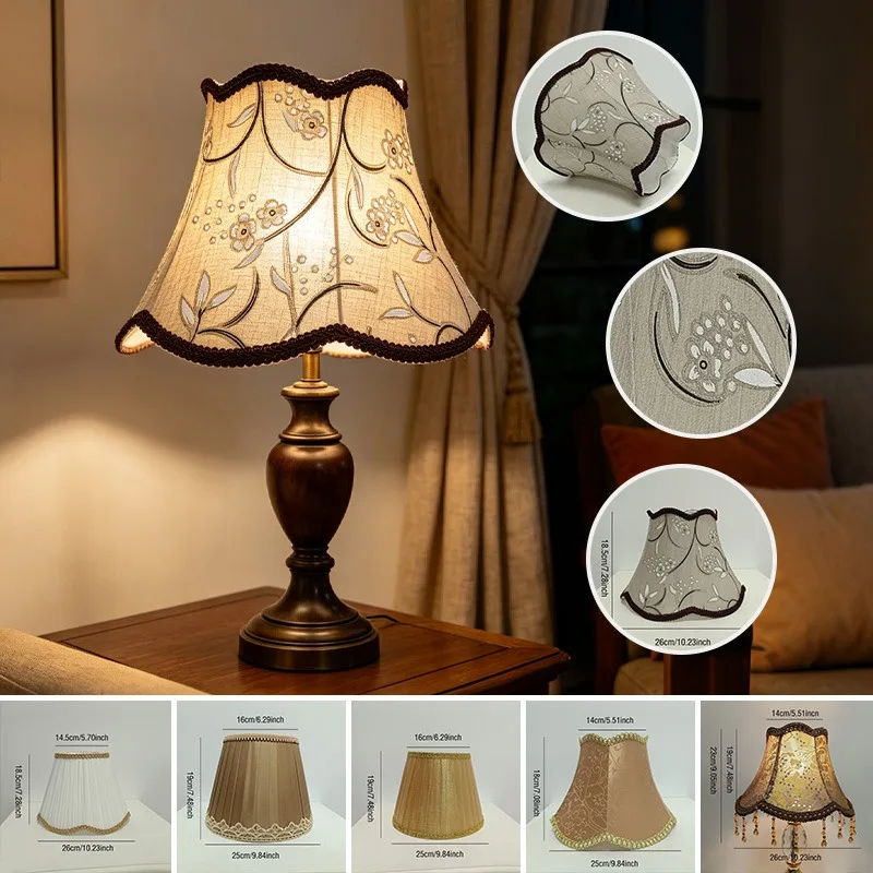 European Retro Fabric Lampshade With Hanging Bead Tassels Decorative Lamp Shade for Table Lamps Lighting Fixture Accessories
