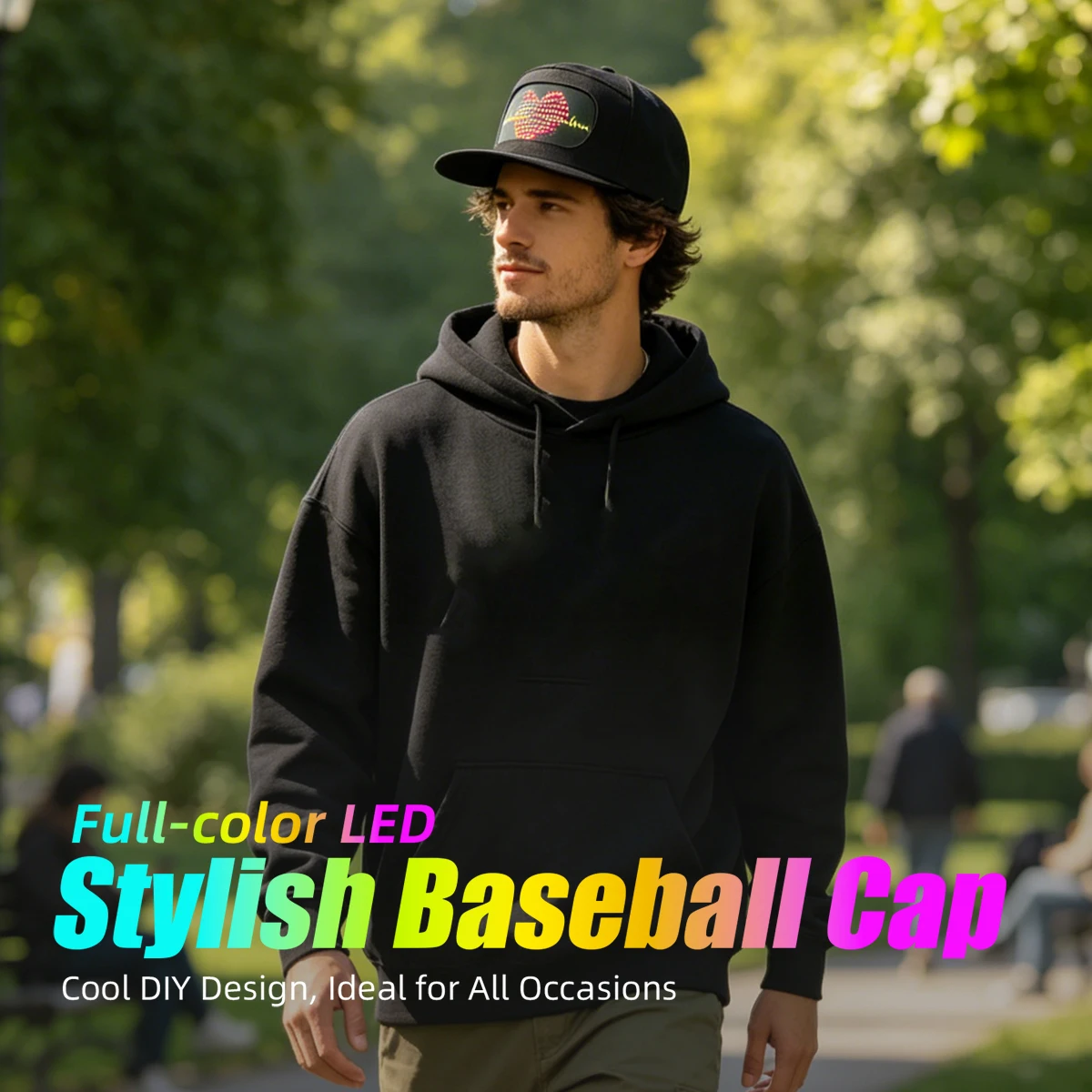 LED Hat with APP Control Programmable DIY Editable (Text, Music, Image, Drawing) Cool Light Up Baseball Cap For Men Women