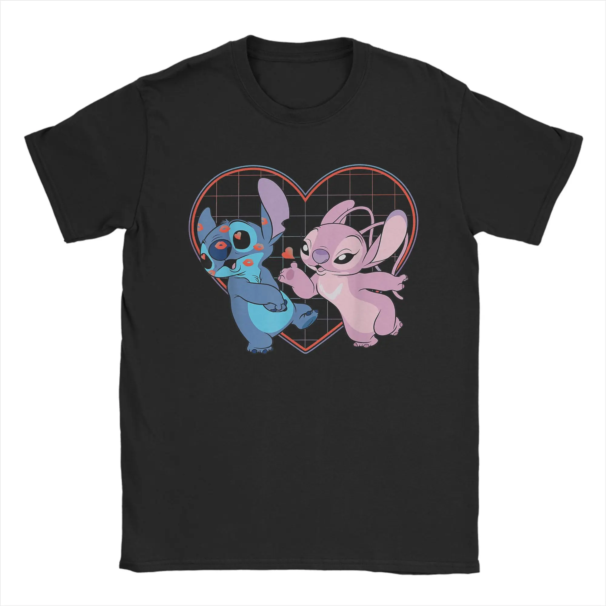 Lilo and Stitchs T-Shirt for Men Women Angel Heart Kisses Vintage 100% Cotton Tee Shirt O Neck T Shirts 4XL 5XL 6XL Clothes