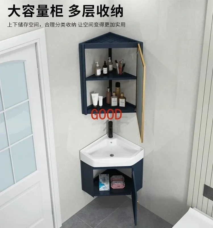 Wall-Mounted Alumimum Triangle Bathroom Cabinet Simple Modern Corner Washbasin Small Apartment Bathroom Corner Wash Basin