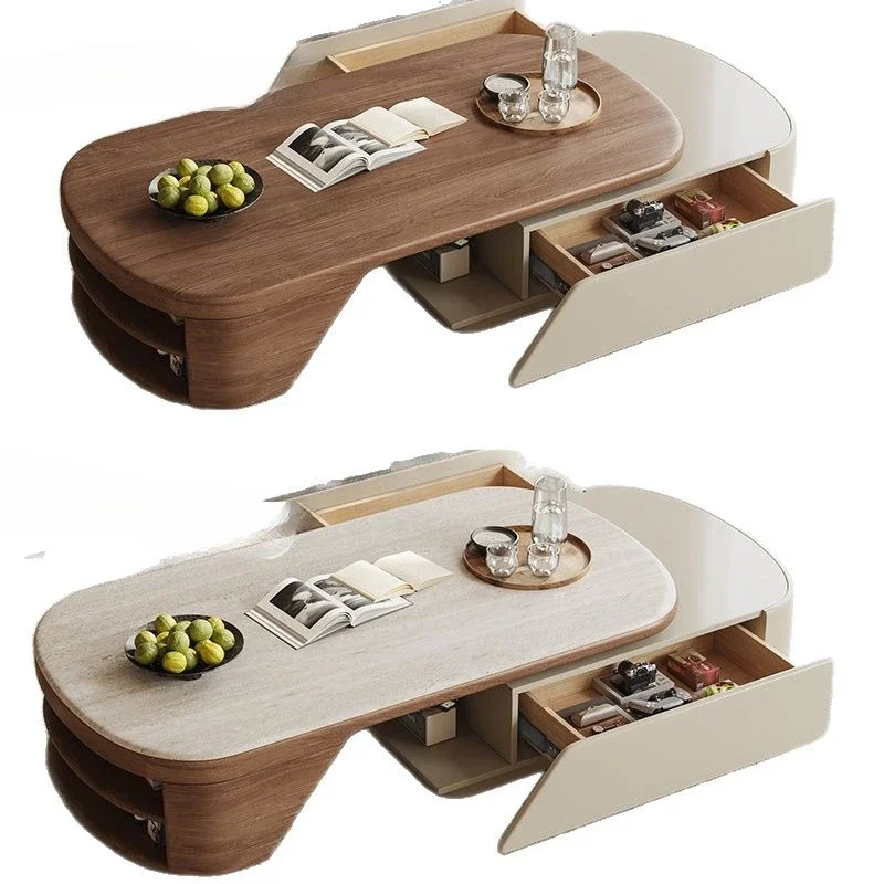 Stolik kawowy z płyty kamiennej na kółkach, wysuwany stolik do herbaty w stylu średniowiecznym, stolik do herbaty w stylu retro do salonu, luksusowy.