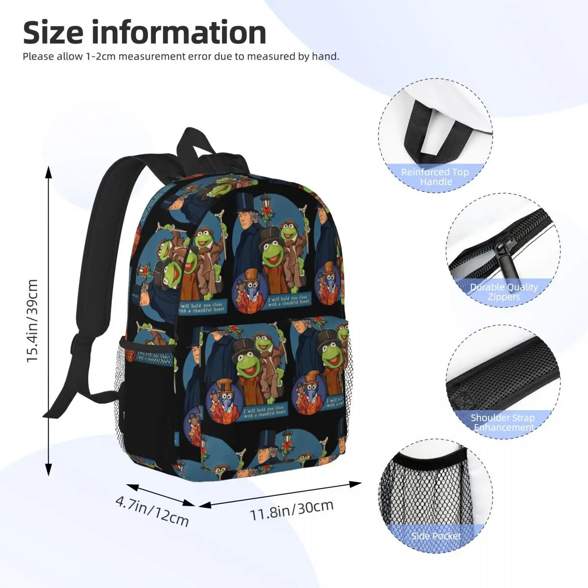 I Will Hold You Close With A Thankful Heart Muppet Christmas Carol Backpack Boys Girls BookBag School Bag Computer Shoulder Bags