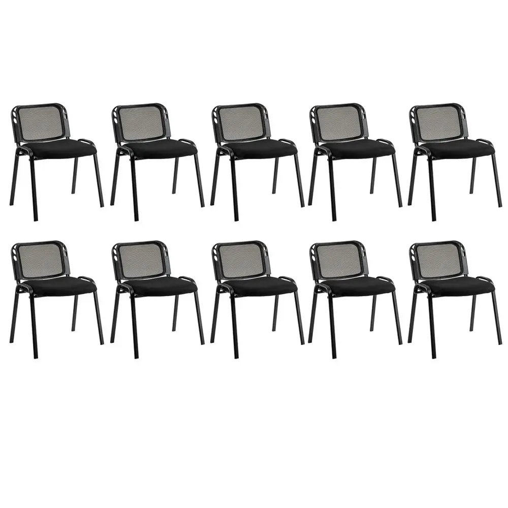 

Set of 10 Waiting Room Chairs, Stackable Reception Guest with Mesh Backrest, Waterfall Seat, Metal Frame amp Carrying Handles,