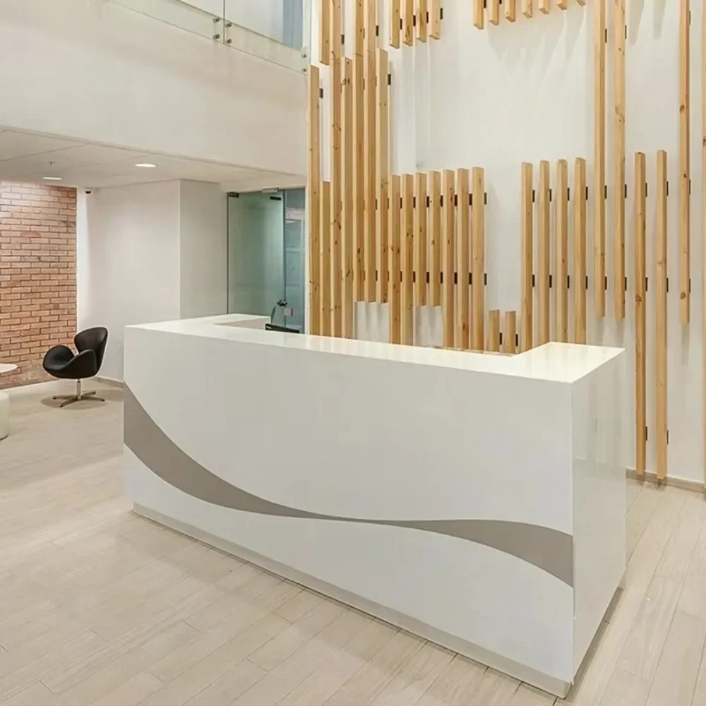 Stylish round computer desk white curved reception desk