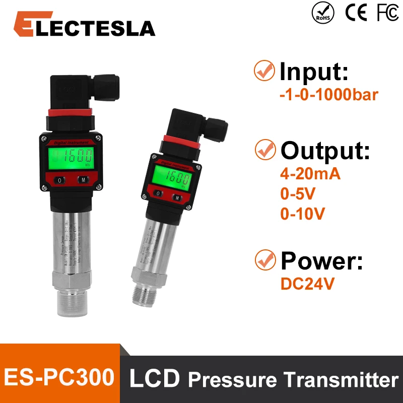 Transmisor de Presión LCD, Medición de -1-0-1000 bar, Salida de 4-20 mA, 5 V, 10 V, Sensor de Presión de Agua, Aceite y Gas, Transductor de Presión G1/4