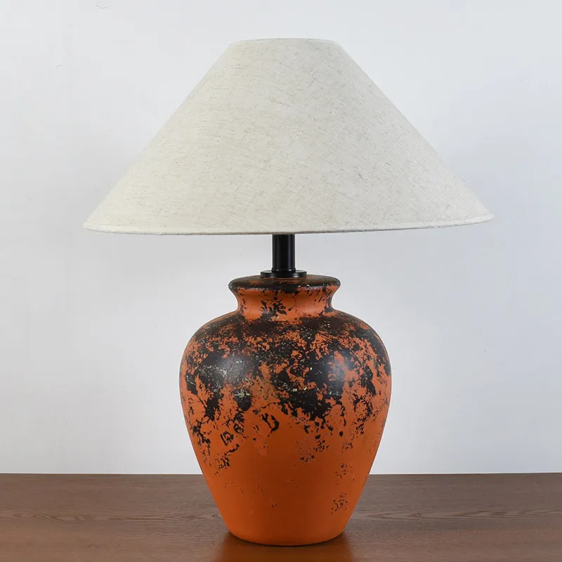 Wabi Sandy Wind Coarse Pottery Pot Table Lamp Living Room Bedroom Bedside B & B Hotel Villa Ornament