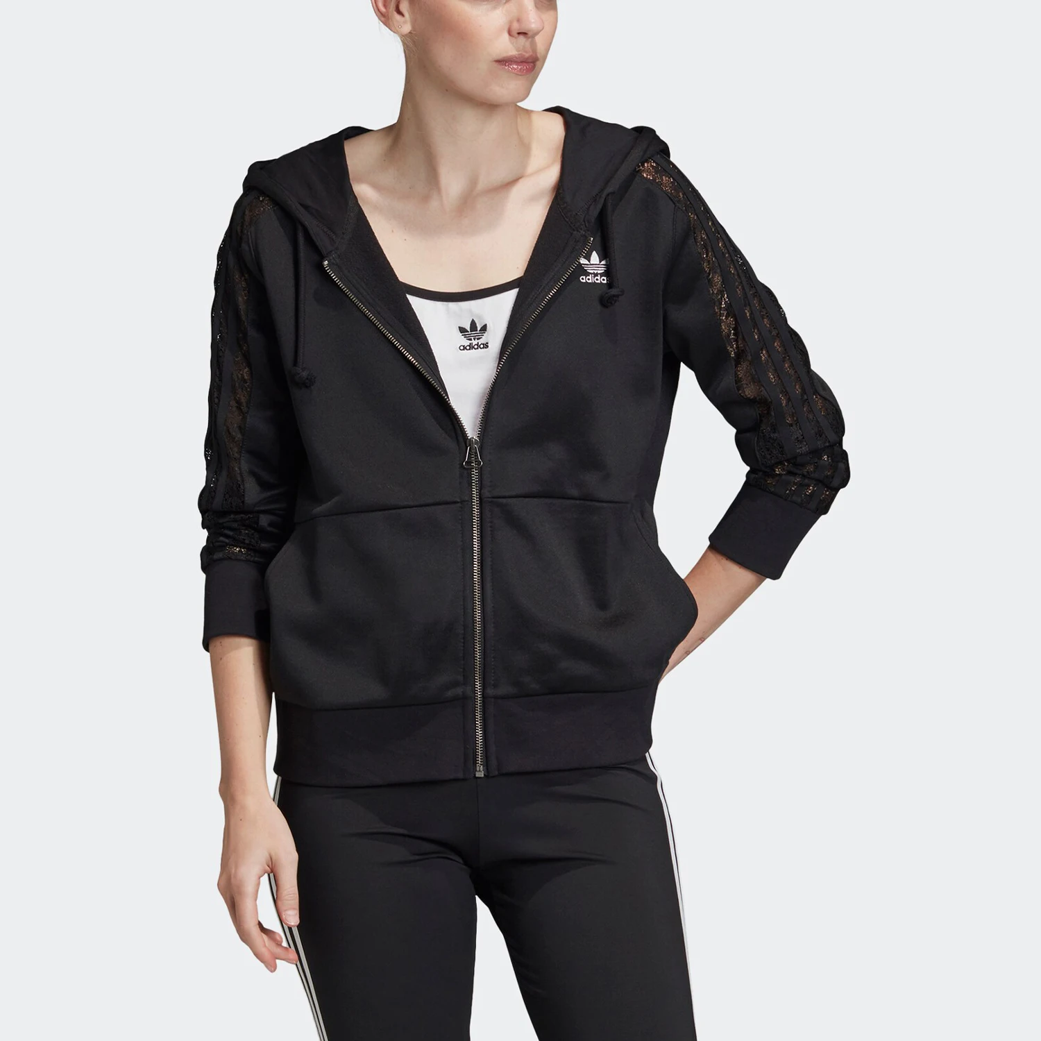 Adidas genuine Three-leaf Clover New Season Women's LACE ZIP Hooded Jacket FM1749